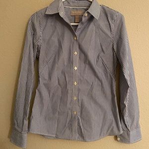 Light blue and white striped collared top